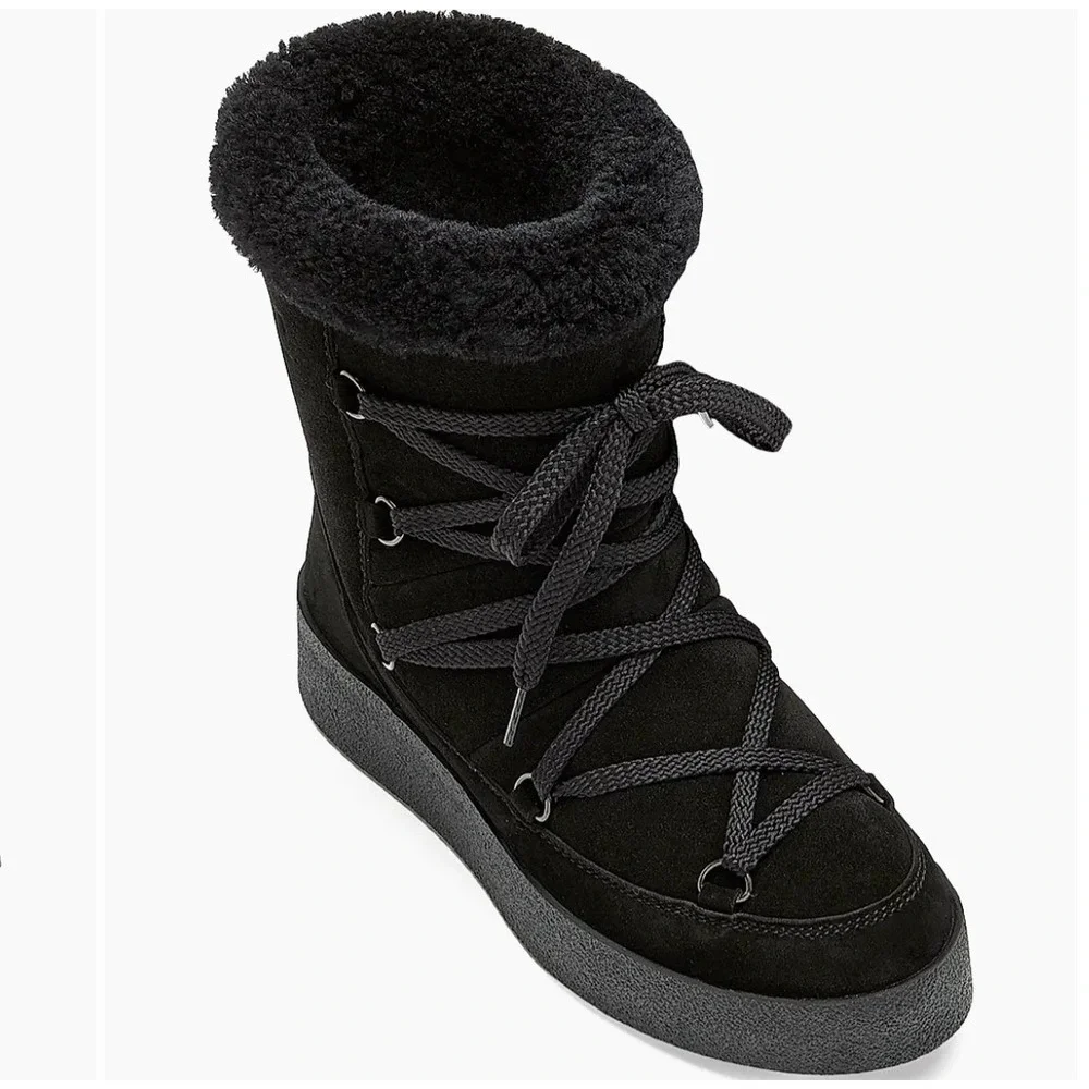 La Canadienne Size 36 US 5.5 Black Suede Shearling Platform Boots NEW Emery $395